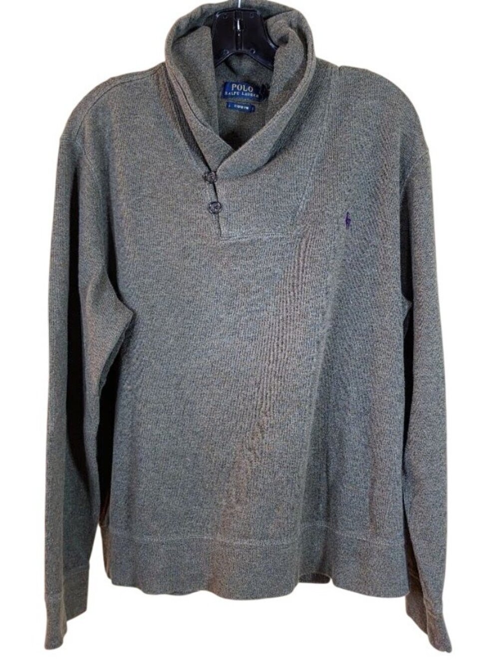 Polo Ralph Lauren Estate Rib Shawl Collar Sweater Mens L Greige Cotton Pullover
